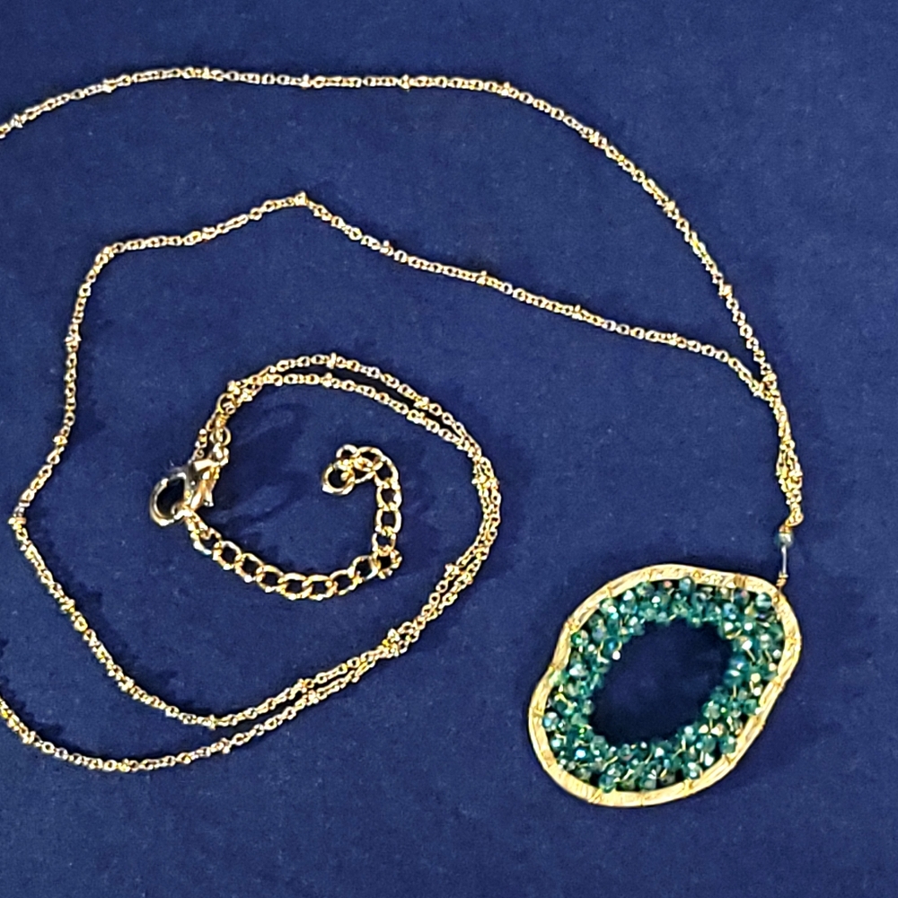 Teal Blue Crystal Beaded Necklace - Picture 11 of 11